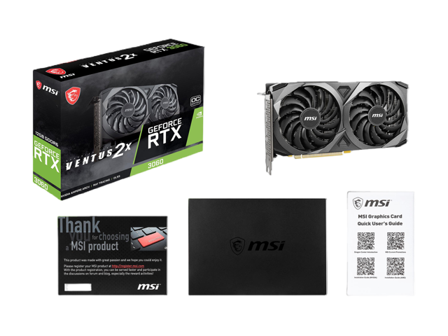 MSI Ventus GeForce RTX 3060 12GB GDDR6 PCI Express 4.0 Video Card RTX 3060 Ventus 2X 12G OC