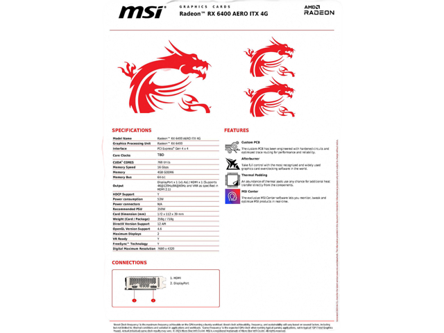 MSI Radeon RX 6400 4GB GDDR6 PCI Express 4.0 Video Card RX 6400 AERO ITX 4G