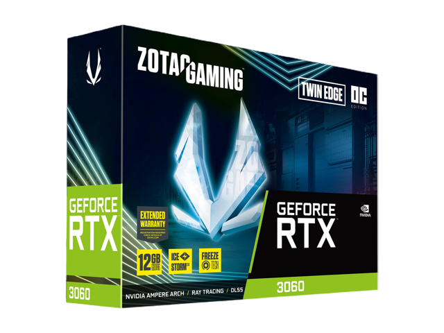 ZOTAC GAMING GeForce RTX 3060 Twin Edge OC 12GB GDDR6 192-bit 15 Gbps PCIE 4.0 Gaming Graphics Card, IceStorm 2.0 Cooling, Active Fan Control, FREEZE Fan Stop ZT-A30600H-10M