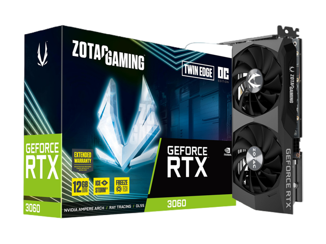 ZOTAC GAMING GeForce RTX 3060 Twin Edge OC 12GB GDDR6 192-bit 15 Gbps PCIE 4.0 Gaming Graphics Card, IceStorm 2.0 Cooling, Active Fan Control, FREEZE Fan Stop ZT-A30600H-10M