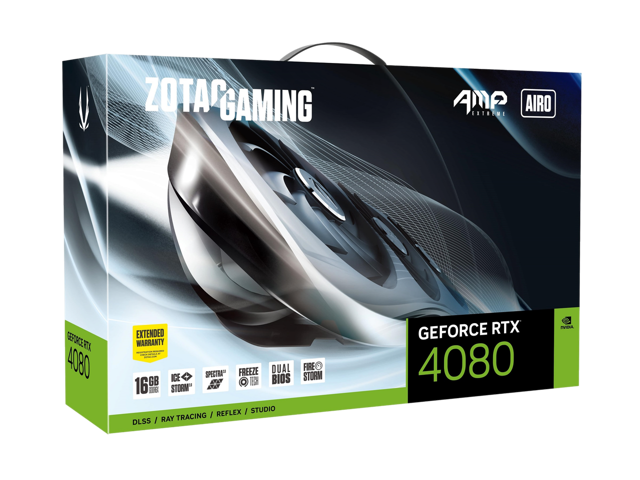ZOTAC GAMING GeForce RTX 4080 16GB AMP Extreme AIRO DLSS 3 16GB GDDR6X 256-bit 22.4 Gbps PCIE 4.0 Gaming Graphics Card, IceStorm 2.0 Advanced Cooling, SPECTRA 2.0 RGB Lighting, ZT-D40810B-10P