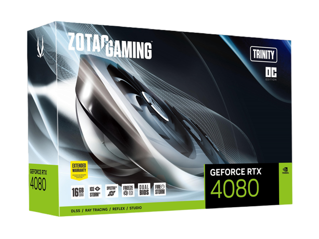 ZOTAC GAMING GeForce RTX 4080 16GB Trinity OC DLSS 3 16GB GDDR6X 256-bit 22.4 Gbps PCIE 4.0 Gaming Graphics Card, IceStorm 2.0 Advanced Cooling, SPECTRA 2.0 RGB Lighting, ZT-D40810J-10P