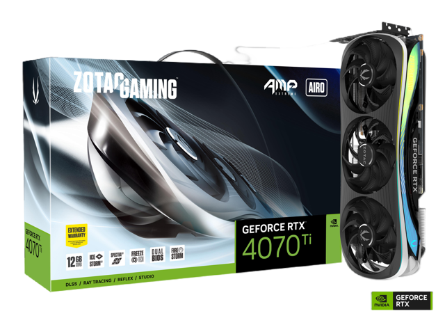 ZOTAC GAMING GeForce RTX 4070 Ti AMP Extreme AIRO DLSS 3 12GB GDDR6X 192-bit 21 Gbps PCIE 4.0 Gaming Graphics Card, IceStorm 2.0 Advanced Cooling, SPECTRA 2.0 RGB Lighting, ZT-D40710B-10P
