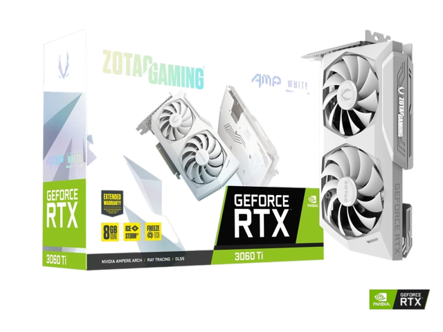 ZOTAC GAMING GeForce RTX 3060 Ti AMP White Edition LHR 8GB GDDR6 PCI Express 4.0 ATX Video Card ZT-A30610F-10PLHR