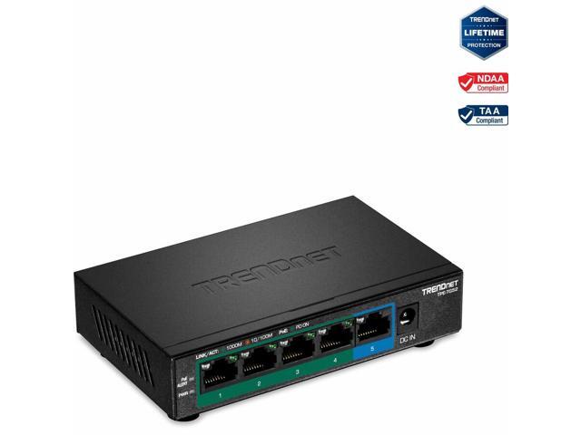 TRENDnet 5-Port Gigabit PoE+ Switch, 32W PoE Power Budget, 10Gbps Switching Capacity, IEEE 802.1p QoS, DSCP Pass-Through Support, Fanless, Wall Mountable, Lifetime Protection, Black, TPE-TG52
