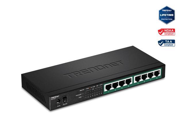 TRENDnet 8-Port Gigabit PoE+ Switch, 65W PoE Power Budget, 16Gbps Switching Capacity, IEEE 802.1p QoS, DSCP Pass-Through Support, Fanless, Wall Mountable, Lifetime Protection, Black, TPE-TG83