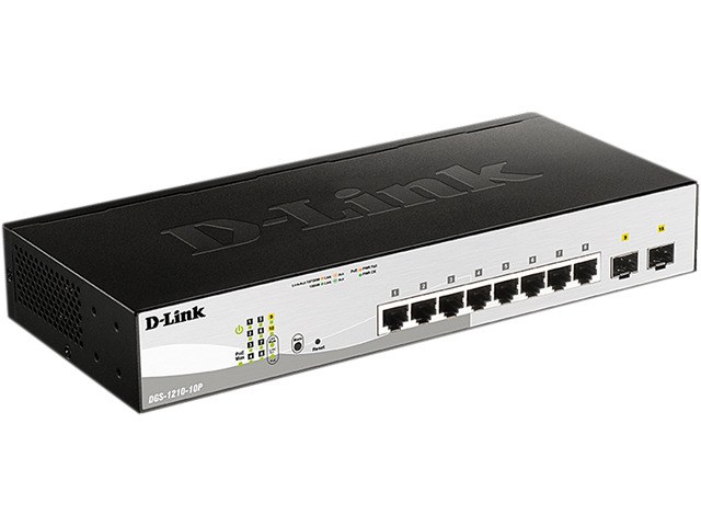 D-Link 10-Port Gigabit Smart Managed PoE+ Switch | 8 PoE+ Ports (65W) + 2 Optical SFP Ports | L3 Lite | NDAA/TAA Compliant (DGS-1210-10P)