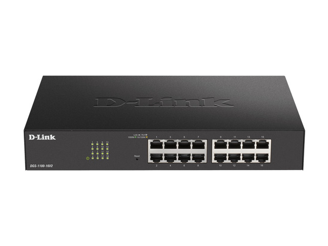 D-Link Ethernet Switch, 16 Port Easy Smart Managed Gigabit Network Internet Desktop or Rack Mountable (DGS-1100-16V2), Black