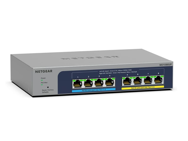 Netgear MS108EUP 8-port Multi-Gigabit (2.5G) Ethernet Ultra 60 PoE++ Easy Smart Managed Switch, MS108EUP-100NAS