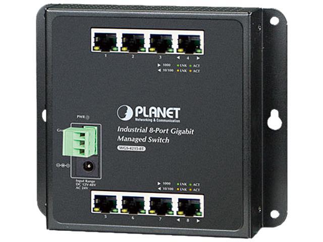 Planet WGS-4215-8T Industrial 8-Port 10/100/1000T Wall-mount Managed Switch (-40 - 75 degrees C)