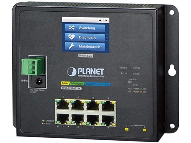 PLANET WGS-5225-8T2SV Industrial L2+ 8-Port 10/100/1000T + 2-Port 100/1000X SFP Wall-mount Managed Switch with LCD Touch Screen