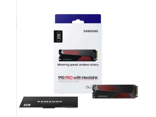 SAMSUNG 990 PRO with Heatsink Gaming Package 2TB NVMe M.2 2280 Internal Solid State Drive (SSD), PCIe 4.0 x4, 7,450MB/s Read, 6,900MB/s Write, PS5 Compatible - MZ-V9P2T0GW