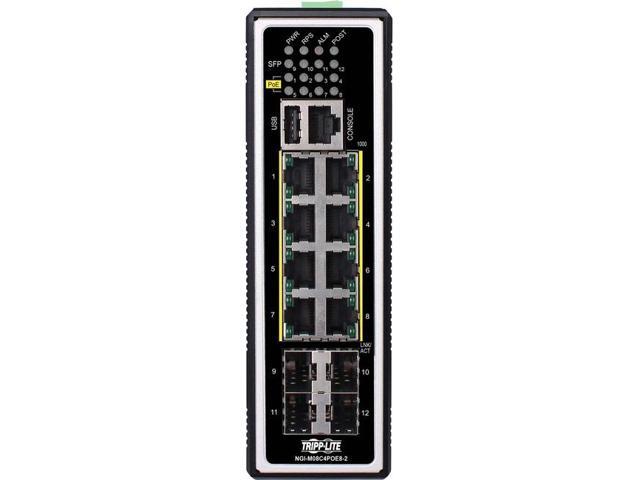 Tripp Lite NGI-M08C4POE8-2 8-Port Managed Industrial Gigabit Ethernet Switch - Layer 2, 1 Gbps, PoE+ 30W, 4 GbE SFP Ports