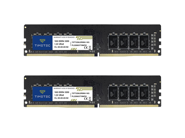 Timetec 32GB KIT (2x16GB) DDR4 3200MHz (PC4-3200AA) PC4-25600 UDIMM Desktop RAM  288-Pin 1.2V CL22 Non-ECC Unbuffered DIMM Memory Module Upgrade
