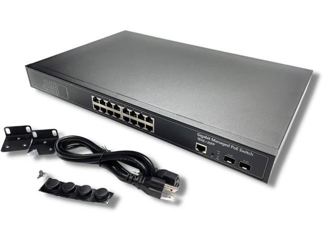 16-Port Rackmount Managed Network Switch - Layer 2 PoE+ Managed Switch (IEEE 802.3at) - 350W Gigabit 1 Gig Power Over Ethernet for Intelligent Buildings - Smart Support, IGMP, VLAN, QoS, DHCP