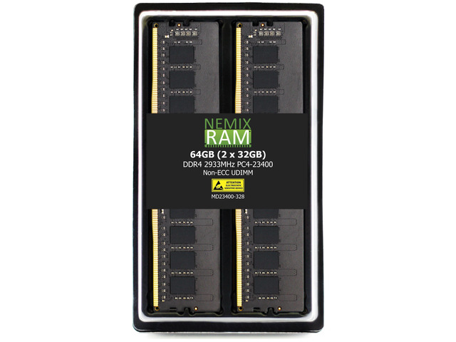 NEMIX RAM 64GB (2X32GB) DDR4 2933MHZ PC4-23400 2Rx8 1.2V 288-PIN Non-ECC UDIMM Unbuffered Desktop Memory KIT