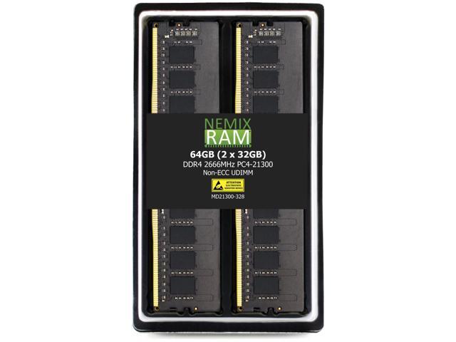 NEMIX RAM 64GB (2X32GB) DDR4 2666MHZ PC4-21300 2Rx8 1.2V 288-PIN Non-ECC Unbuffered UDIMM Desktop PC Memory KIT