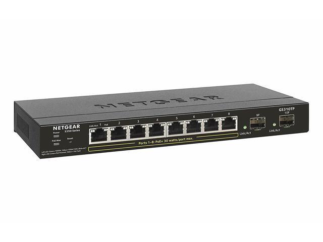 Netgear GS310TP 8-Port Gigabit Ethernet PoE+ Smart Managed Essentials Switch with 2 Dedicated SFP Ports (55W), GS310TP-200NAS