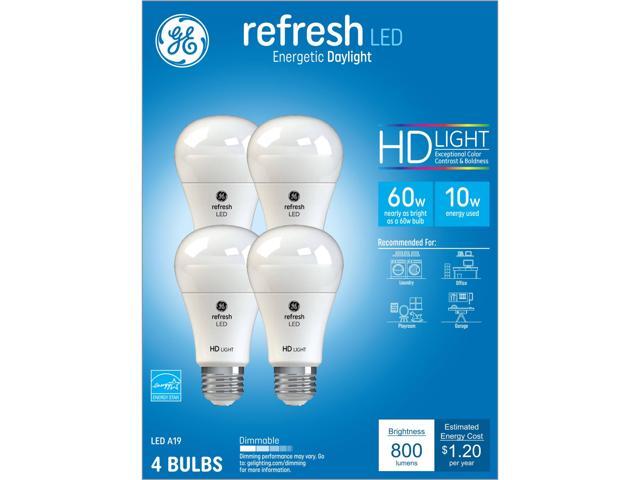 Photo 1 of (4 bulbs) GE Refresh LED Light Bulbs, 60 Watt, Daylight, A19, 10 watt, 800 lumens, Dimmable, energetic daylight LED bulb