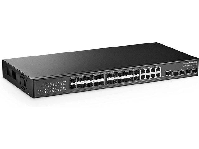 28 Port Gigabit Managed Fiber Switch, 24 Gigabit SFP, 8 GE Combo, 4x10G SFP+, 1 Console Port, L3 Smart Managed Rackmount, DHCP QoS Vlan IGMP and Static Routing