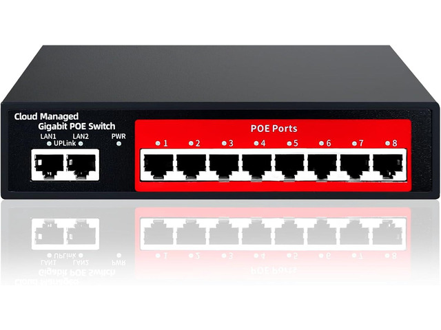 10-Port Gigabit Managed PoE Switch, 8 PoE+ Ports@120W, 2 Uplink Ports, VLAN, PoE Scheduler, Fanless, Plug and Play, Sturdy Metal, Desktop and Wall-Mount