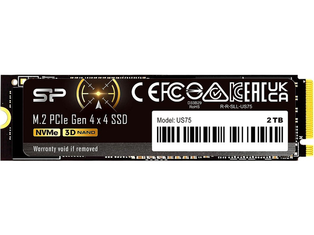 Silicon Power 2TB US75 Nvme PCIe Gen4 M.2 2280 SSD R/W Up to 7,000/6,500 MB/s (SU02KGBP44US7505SN)