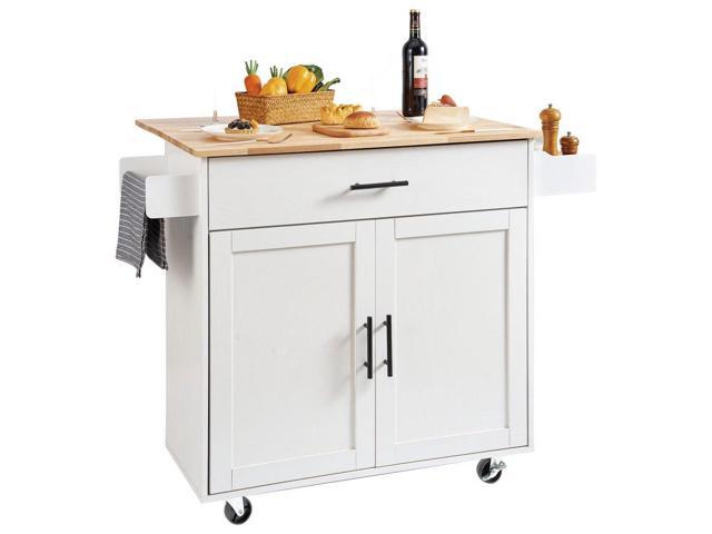 Photo 1 of ***MISSING PIECES*** Kitchen Island Cart with Solid Wood Top, 35.4" Width Mobile Carts with Storage Cabinet, Rolling Kitchen Table with Spice Rack, Towel Rack, Drop Leaf and Drawer, Portable Islands on Wheels, White