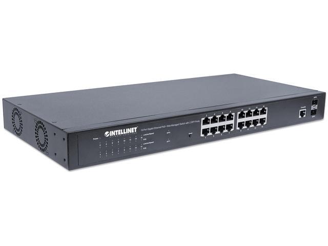 Intellinet 16-Port Gigabit Ethernet PoE+ Layer 2+ Managed Switch with 2 SFP Ports |IEEE 802.3at/af  (PoE+/PoE) Compliant |374 W, Self-Healing Network, Endspan, 19" Rackmount