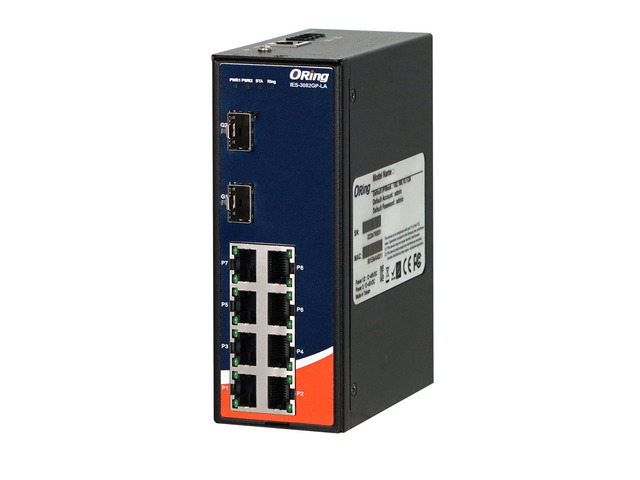 ORing IES-3082GP-LA Managed Ethernet Switch with 8 10/100BaseTX Ports, 2 100/1000BaseSFP Slots, -40~75°C