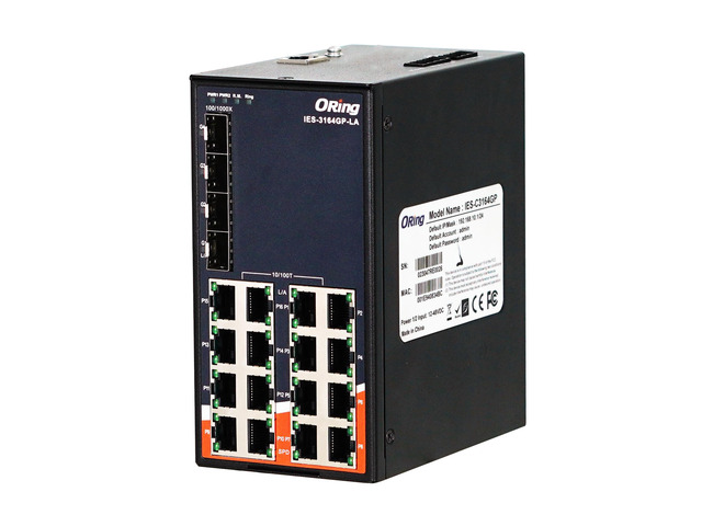 ORing IES-3164GP-LA Managed Ethernet Switch with 16 10/100BaseTX Ports, 4 100/1000BaseSFP Slots, -40~75°C
