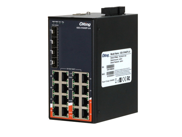 ORing IGS-3164GP-LA Managed Gigabit Ethernet Switch, 16-port GE+ 4 SFP Slots, VLAN, QOS, LACP