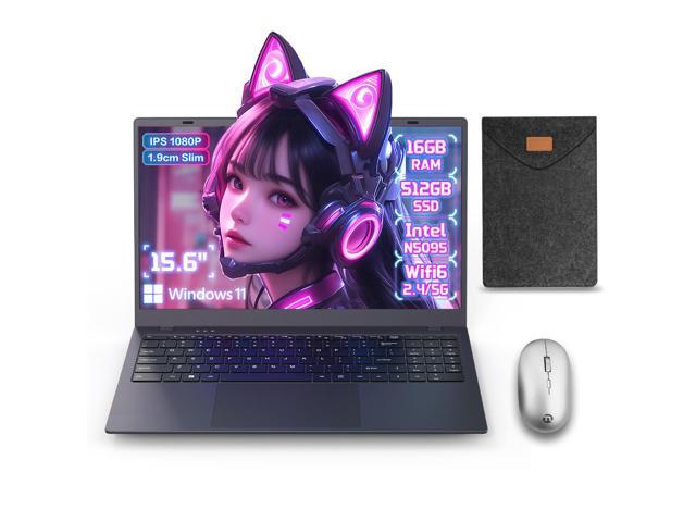 Ningmei NL100P Laptop Computer, 15.6 Inch Notebook with Intel Quad-Core N5095(Up to 2.9GHz), 16GB DDR4 512GB SSD, BT5.2, 5G WiFi, USB3.2, Type_C, Webcam, Long Battery Life