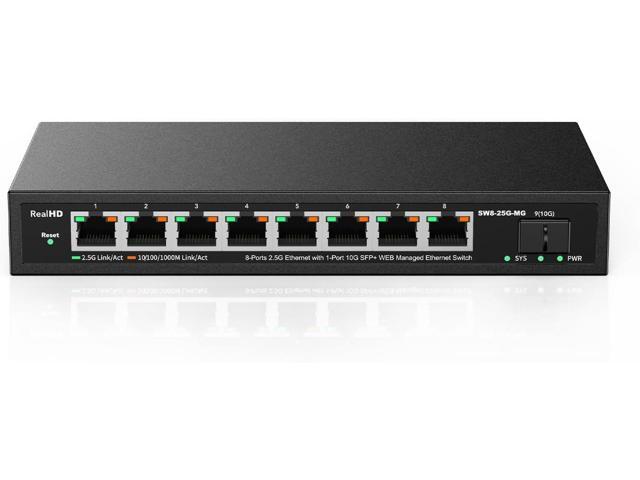 8 Port 2.5Gb Web Managed Ethernet Network Switch with 8 x 2.5 Gigabit | 1 x 10G SFP+ | Work with 10-100-1000Mbps Devices | 60G Bandwidth | Fanless Quiet Metal Internet Switch