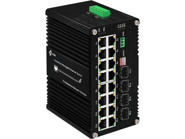 Industrial Gigabit Managed Switch - 16 Ports 10/100/1000Mbps Web Management DIN Rail Ethernet Switch with 4 SFP Slots, Network Switch Support Ring Network, VLAN, STP, LACP, QOS