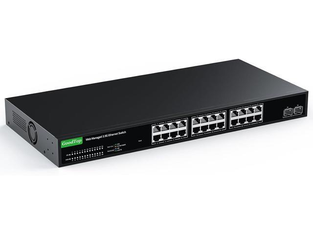 24 Port 2.5Gb Web Managed Switch,24 x 2.5G Port,2 x 10G SFP+,160Gbps Bandwidth Smart Managed Network Switch with LACP/VLAN/QoS/DHCP Client,Metal Housing,Ethernet Switch,1U Rack Mounted