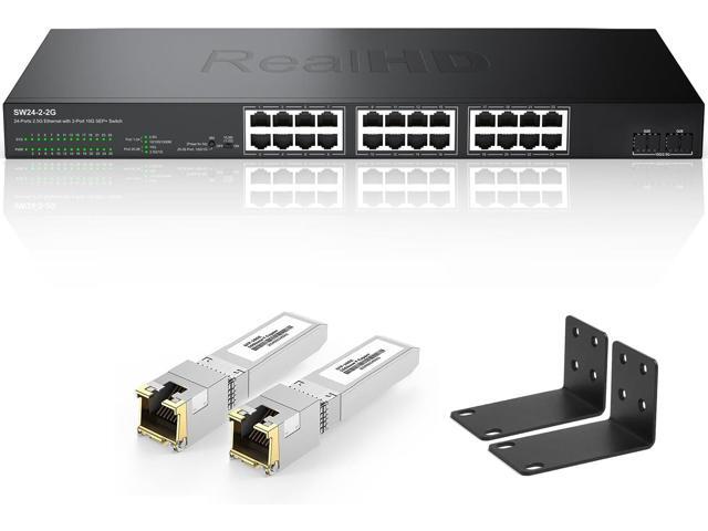 24 Port 2.5Gb Managed Ethernet Network Switch with 2 x 10Gb SFP+ | 160Gb Bandwidth | Metal Internet Multi Gigabit Switch | Rack Mount | 10Gb SFP+ to RJ-45 Module 98Ft (30m)