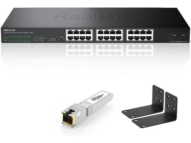 24 Port 2.5Gb Managed Ethernet Network Switch with 2 x 10Gb SFP+ | 160Gb Bandwidth | Metal Internet Multi Gigabit Switch | Rack Mount | 10Gb SFP+ to RJ-45 Module 98Ft (30m)