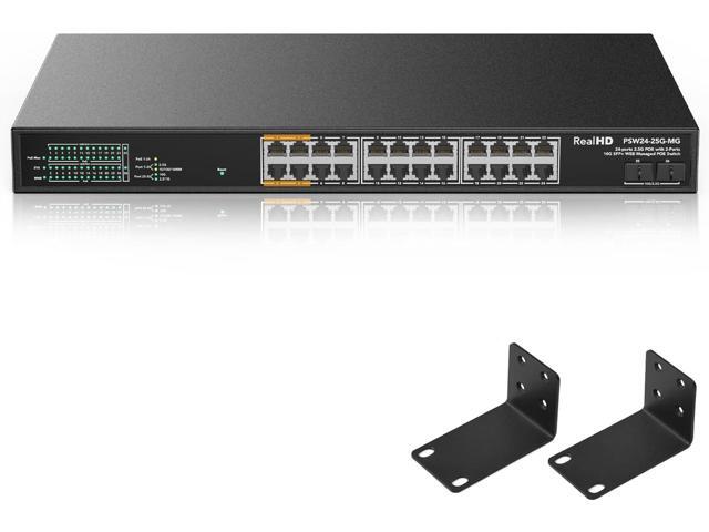 24 Port 2.5Gb PoE++ Managed Ethernet Network Switch, 4 PoE++ and 20 PoE+ Ports @500W, IEEE 802.3at/ bt 90W Supported, 2 x 10G SFP+, VLAN/QoS/ IGMP, 160G Bandwidth, Metal Internet Switch, 1U Rack Mount