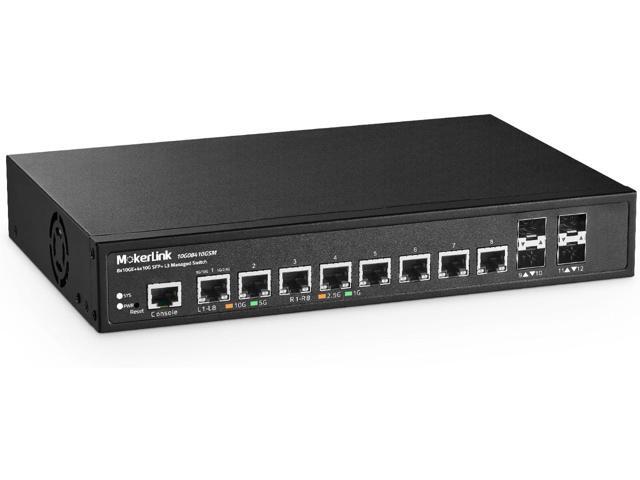 MokerLink 12 Port 10G Managed Switch, 8x10G Ethernet, 4x10G SFP+, 10G/5G/2.5G/1G Auto-Adaptive, L3 Web/CLI Managed, Metal Desktop|Rackmount Network Switch