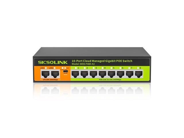 10-Port Gigabit PoE+ Switch, 8×PoE+ 120W 30W/Port, 2×Uplink, Cloud/Web Managed, VLAN, Fanless Metal, for IP Cameras, Home Office, Small Business
