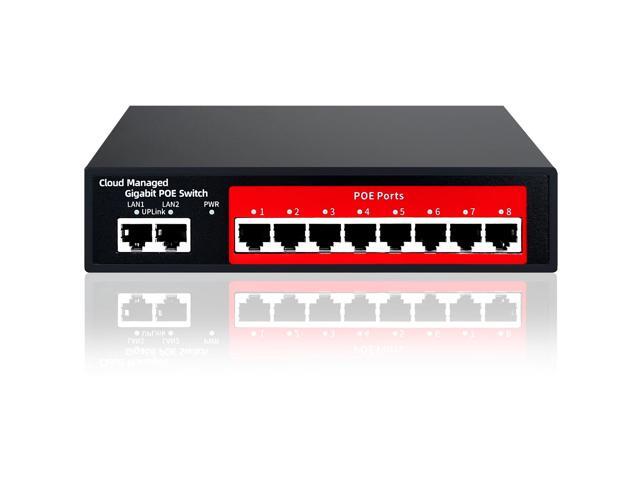 10-Port Gigabit Managed PoE Switch - 8 PoE+ Ports (120W Total), 2 Gigabit Uplinks, VLAN, Fanless, Plug & Play, Sturdy Metal, Desktop/Wall-Mountable