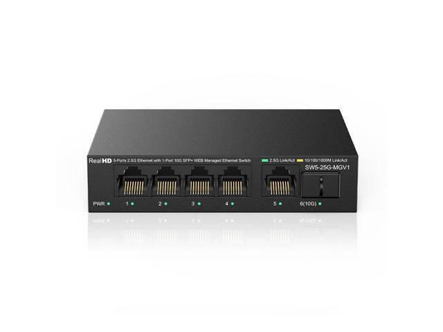 5 Port 2.5GB Web Managed Ethernet Network Switch | 5 x 2.5 Gigabit | 1 x 10Gb SFP+ | Multigig Switch 10-100-1000Mbps | 45G Bandwidth | Fanless Metal Internet Switch