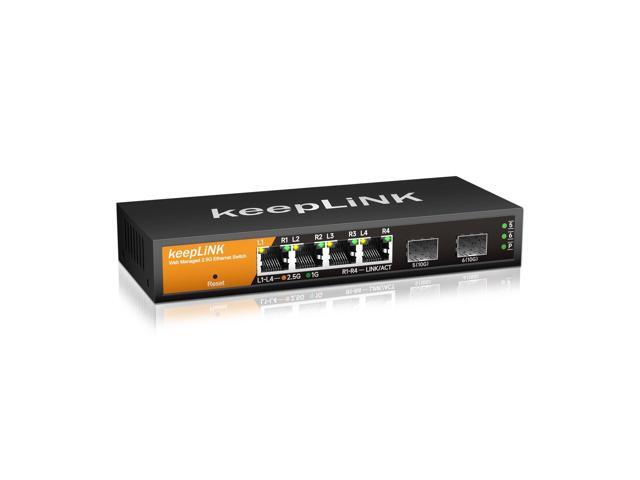 6 Port 2.5G Smart Web Managed Switch, 4 x 2.5G Base-T Ports, 2 x 10G SFP+ Slots, Support Static Link Aggregation, QoS/VLAN/IGMP, Metal Fanless Multi-Gig Network Ethernet Switch