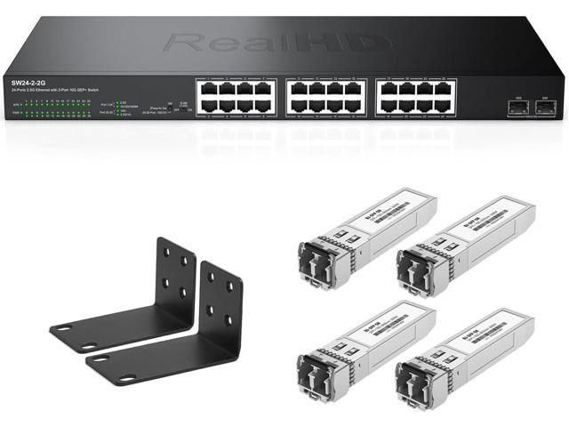 24 Port 2.5Gb Managed Ethernet Network Switch, 2 x 10Gb SFP+ Ports with 4-Pack 10Gb LC SFP+ Module 980Ft (300m), 160Gb Bandwidth | Metal Internet Multi Gigabit Switch | Rack Mount