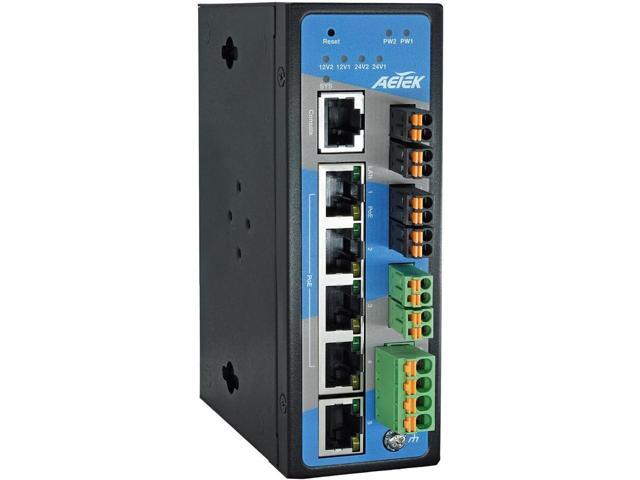 Industrial 4-Port Gigabit PoE+ Managed Switch for Mobile Surveillance Units (MSU) with 12-48VDC Input, 2 x 12VDC & 2 x 24VDC Outputs, 120W PoE Budget, 6KV Surge Protection, DIN-Rail Mount