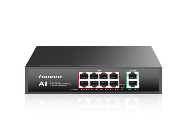 8 Port Full Gigabit PoE Switch, 8 PoE+ Ports @120W, 2*Uplink Port, Plug & Play, Support VLAN, Metal Case, High Stability, Easy Smart Managed Ethernet Switch, Ideal for Various Live Streaming