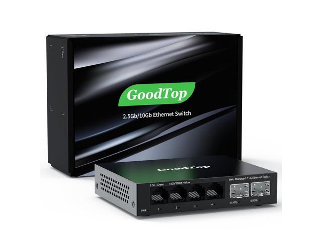 6 Port 2.5Gb Web Managed Switch,4 x 2.5GbE Ports,2 x 10G SFP+,Web Managed with Link Aggregation/VLAN/QOS, Metal Fanless Home Lab Network Switch