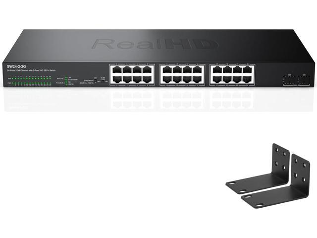 24 Port 2.5G Web Managed Ethernet Network Switch 24 x 2.5 Gigabit | 2 x 10G SFP+ | Work with 10-100-1000Mbps Devices | 160G Bandwidth | Fanless Quiet Metal Internet Switch | Rack Mount