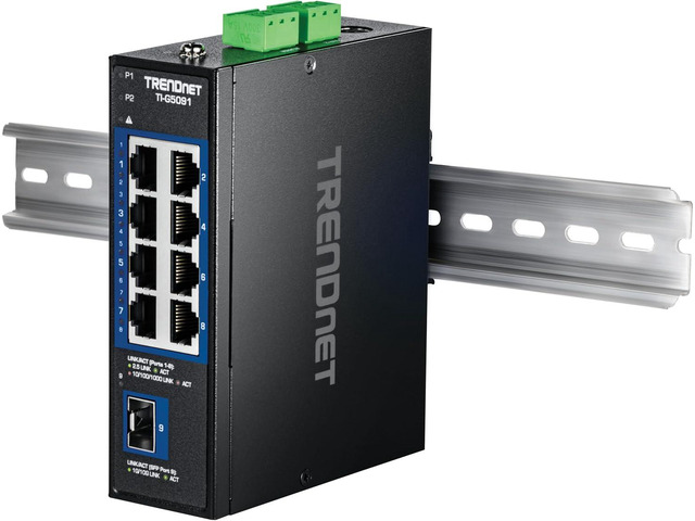 TRENDnet 9-Port Industrial 2.5G DIN-Rail Switch with 10G SFP+ Port - 8x 2.5G Ports - 1x 10G SFP+ Port - 60Gbos,  8 Ports - 10 Gigabit Ethernet - 14 W Power Consumption - Twisted Pair - TI-G5091