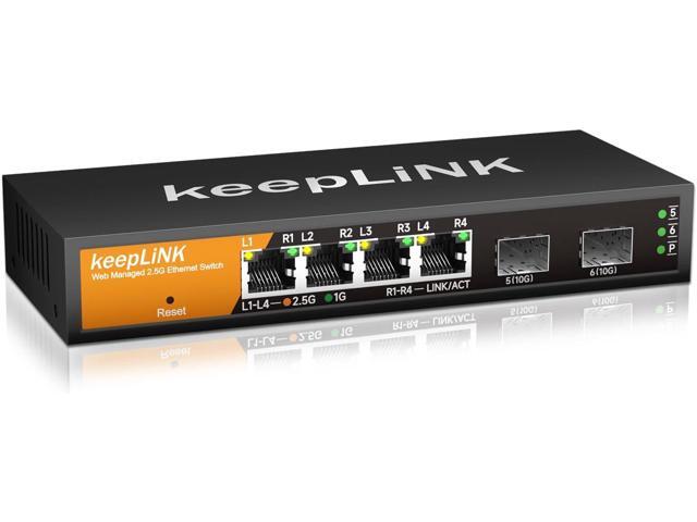 6 Port 2.5G Smart Web Managed Switch, 4 x 2.5G Base-T Ports, 2 x 10G SFP+ Slots, Support Static Link Aggregation, QoS/VLAN/IGMP, Metal Fanless Multi-Gig Network Ethernet Switch